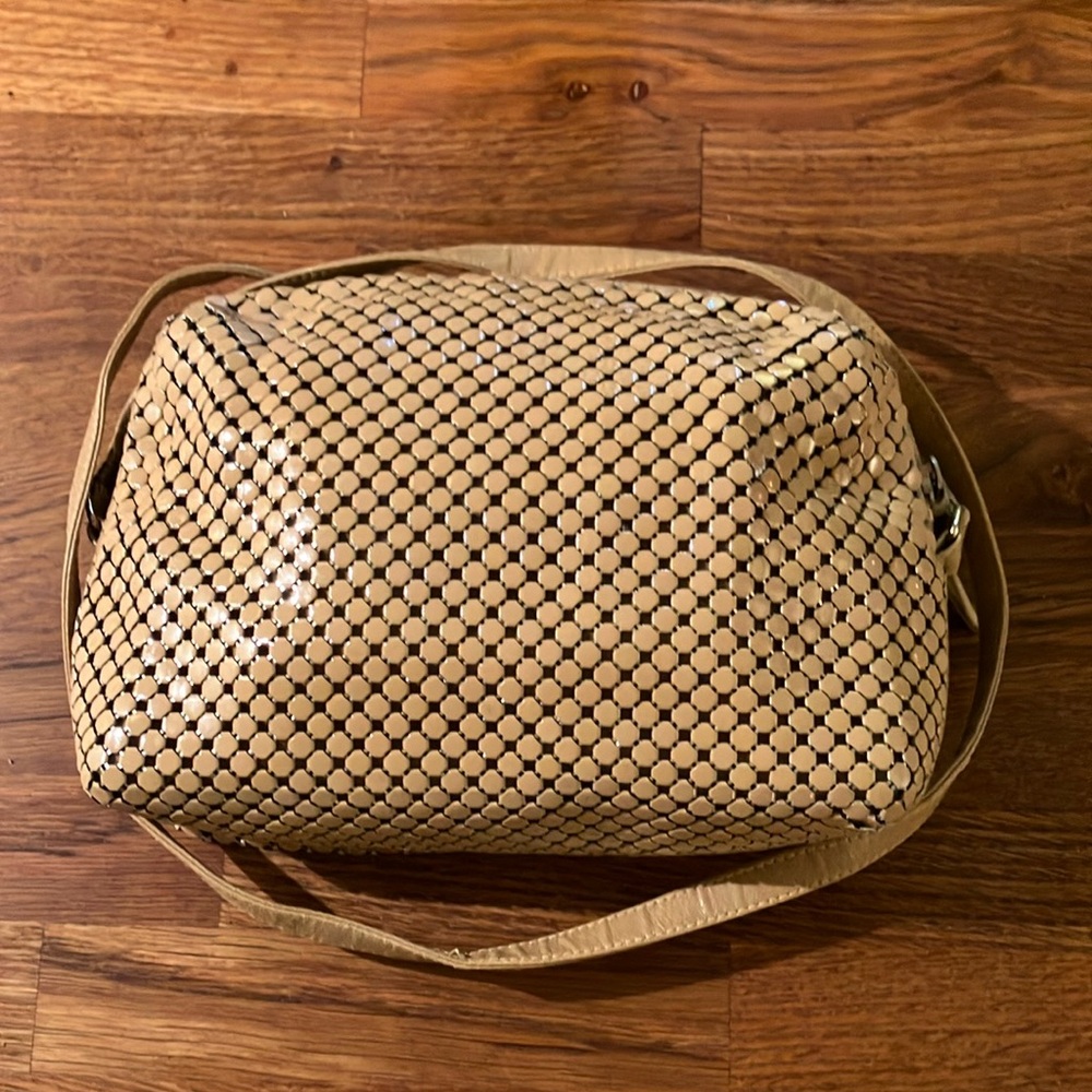 Whiting And Davis Taupe Tan Mesh Shoulder Purse Handbag Zipper Closure